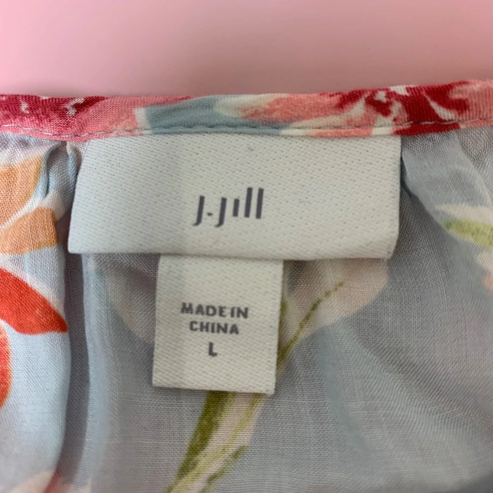 J.Jill Cold Shoulder Blouse Womens Large Blue Floral Rayon Excellent Boho Top - Picture 2 of 7